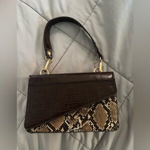 Elegant Brown and Tan Crocodile Pattern Handbag